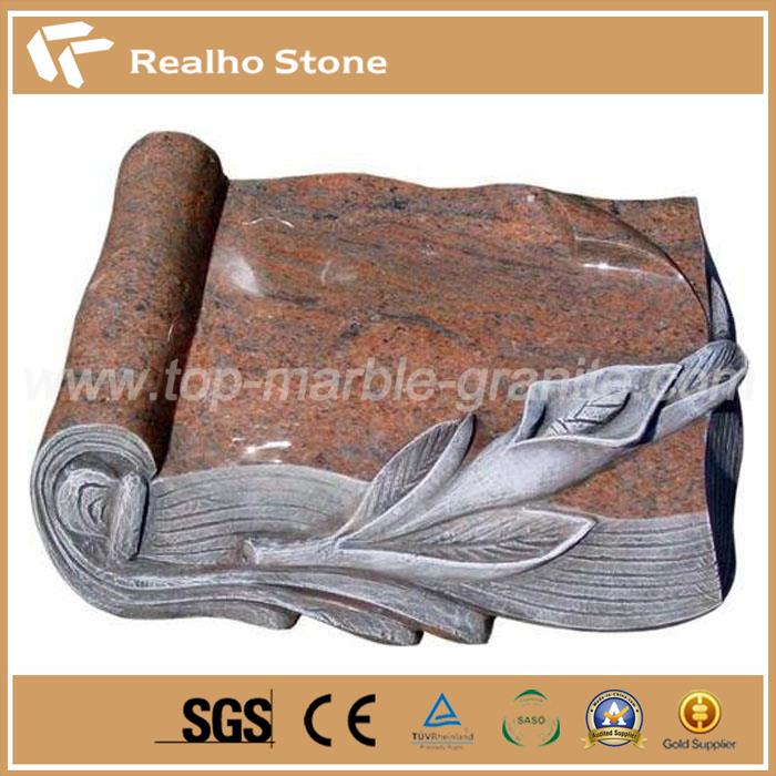 Red Granite Tombstone with Book Shape