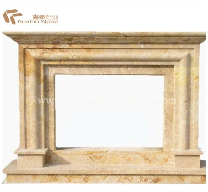 Beige marble fireplace