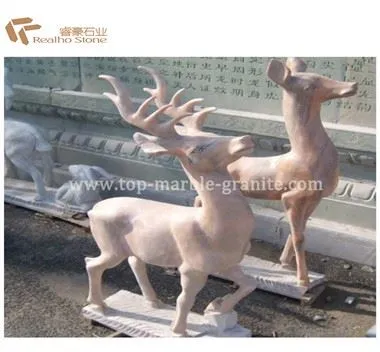 Statua di animali in pietra naturale di cervo per decorazioni per la casa da giardino
